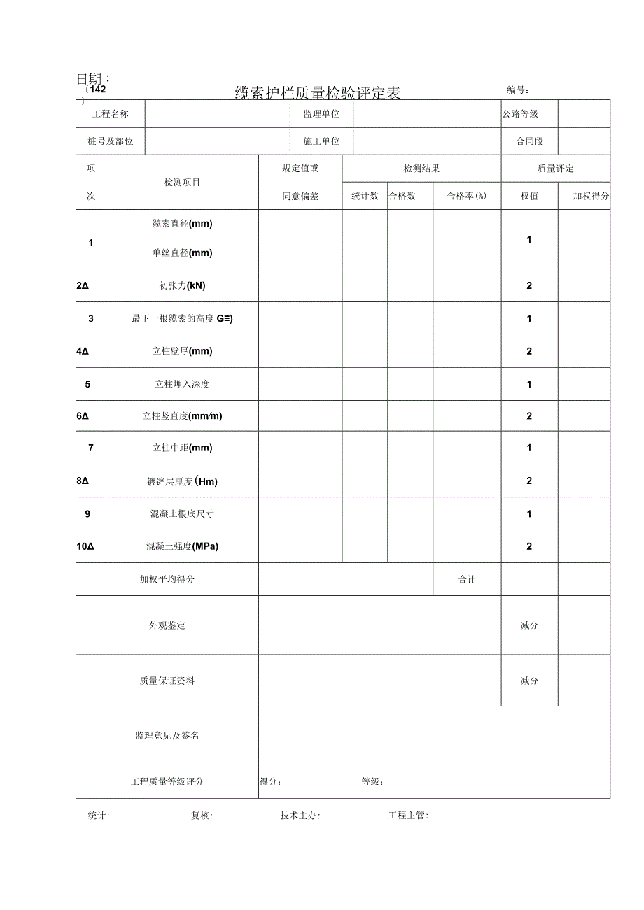 2023年缆索护栏质量检验评定表.docx_第1页