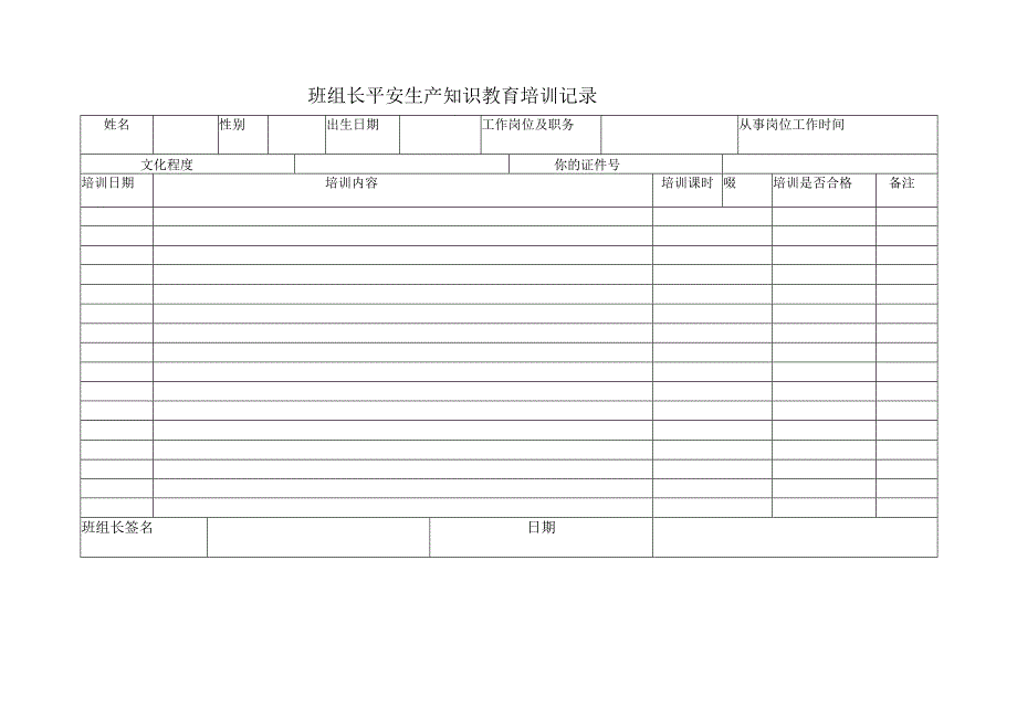 2023年班组长平安生产知识教育培训记录.docx_第1页