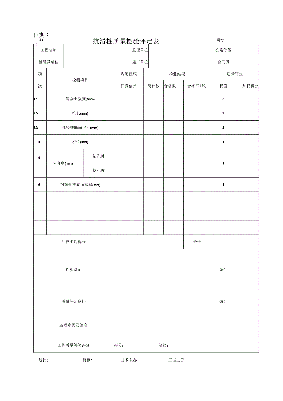 2023年抗滑桩质量检验评定表.docx_第1页