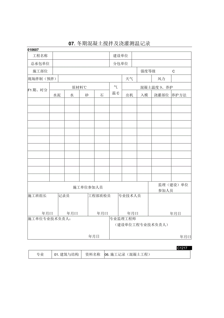 2023年冬期混凝土搅拌及浇灌测温记录.docx_第1页