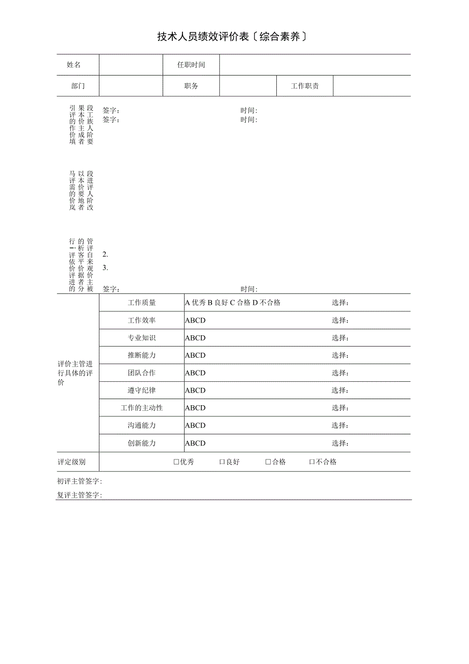 2023年技术人员绩效评价表〔综合素养〕.docx_第1页