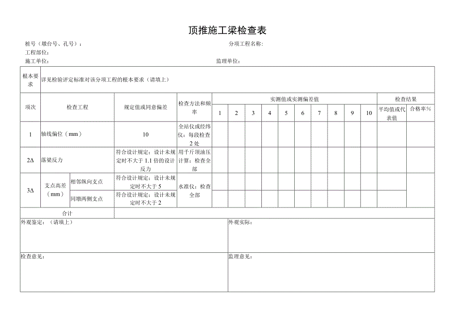 2023年顶推施工梁检查表.docx_第1页