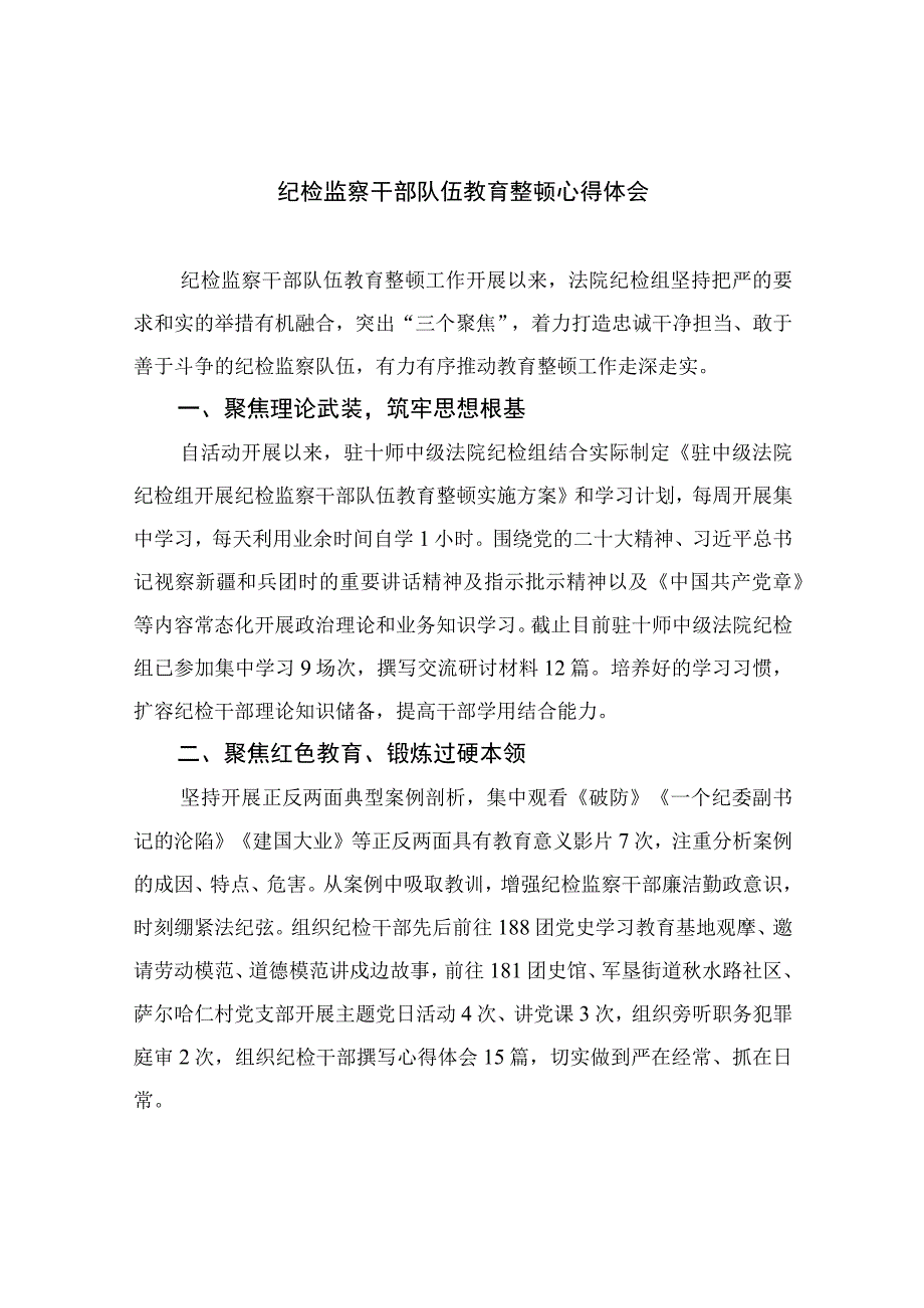 2023纪检监察干部队伍教育整顿心得体会共10篇汇编供参考.docx_第1页