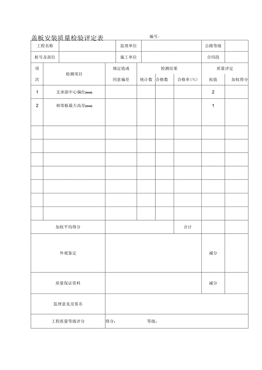 2023年盖板安装质量检验评定表.docx_第1页