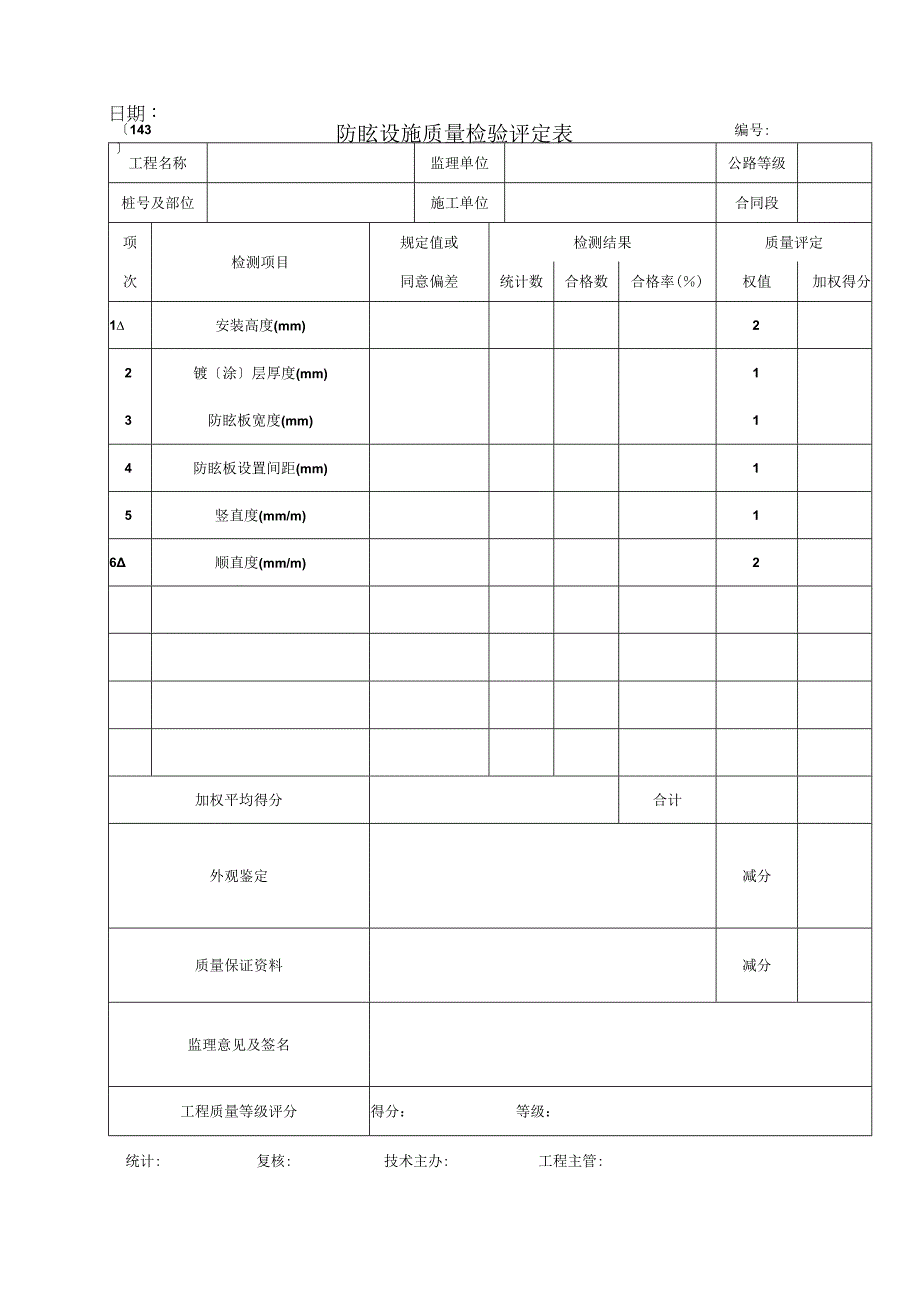 2023年防眩设施质量检验评定表.docx_第1页