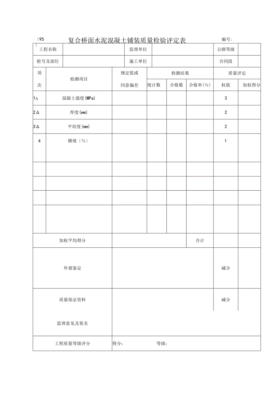 2023年复合桥面水泥混凝土铺装质量检验评定表.docx_第1页