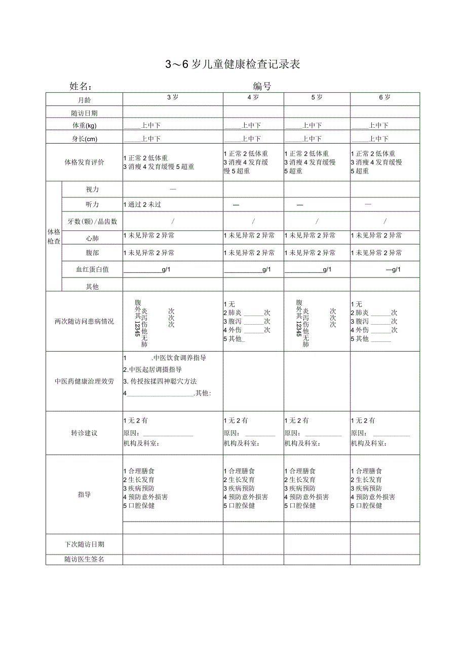 2023年儿童健康检查记录表.docx_第1页