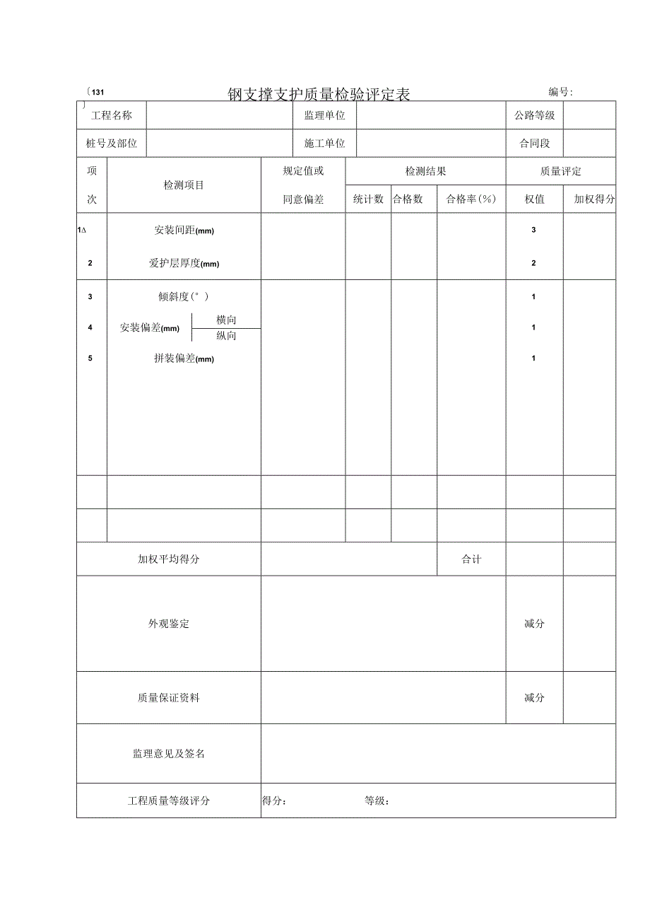 2023年钢支撑支护质量检验评定表.docx_第1页