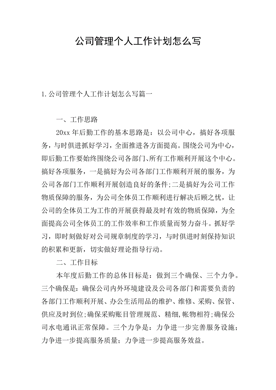 公司管理个人工作计划怎么写.docx_第1页