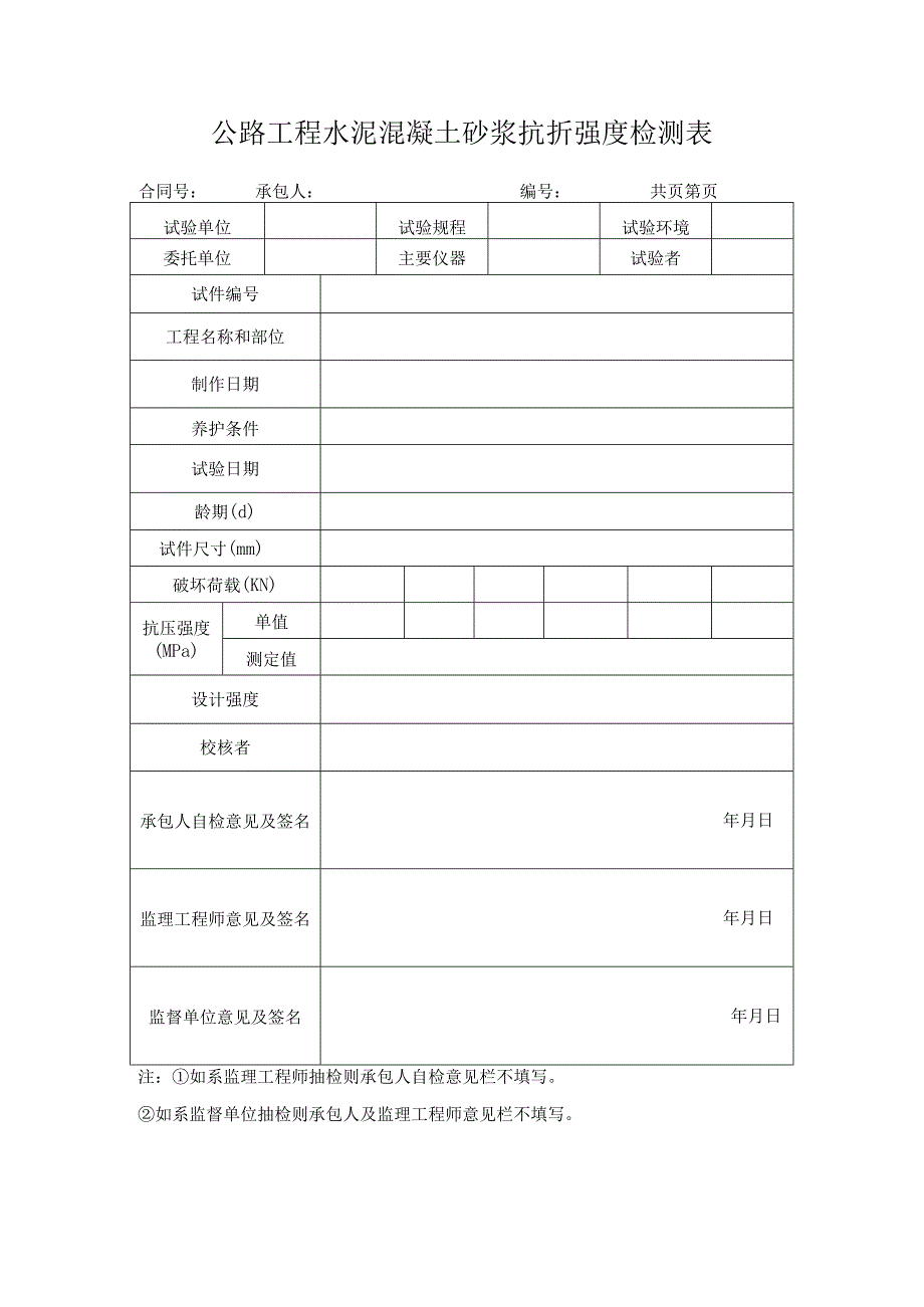 公路工程水泥混凝土砂浆抗折强度检测表.docx_第1页