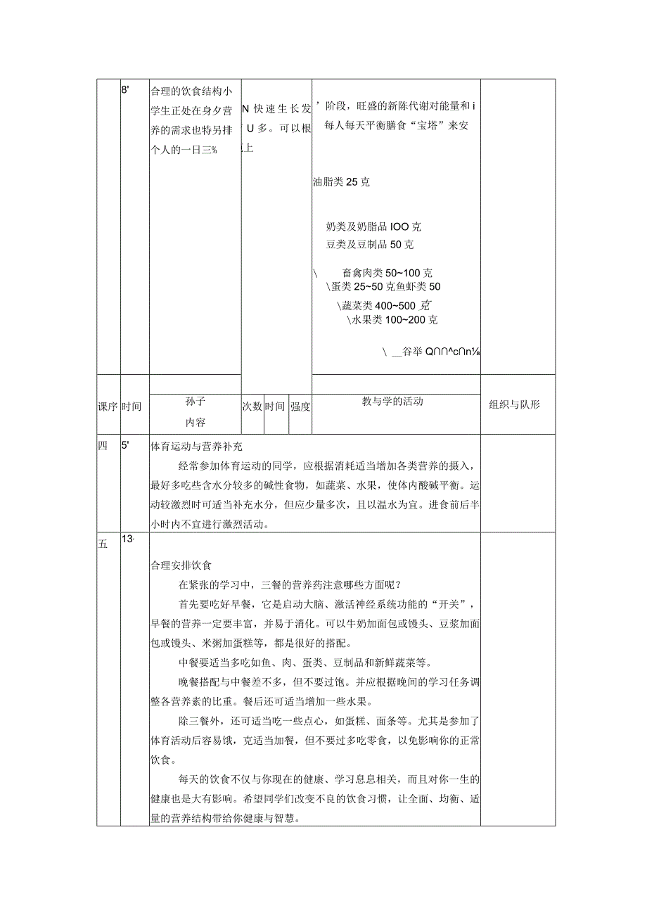 合理营养与饮食 教案表格式体育五年级上册.docx_第2页