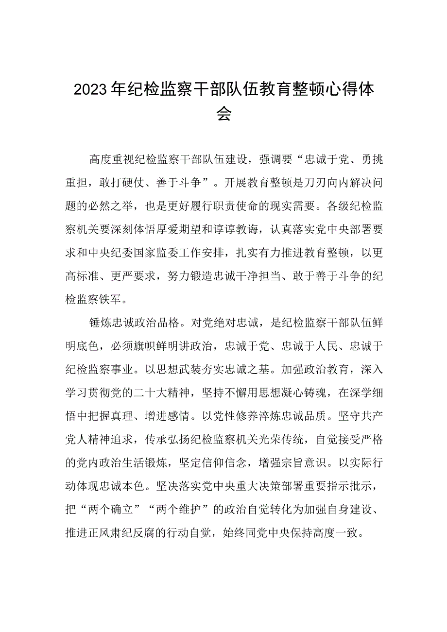 关于2023纪检监察干部队伍教育整顿的心得体会两篇.docx_第1页