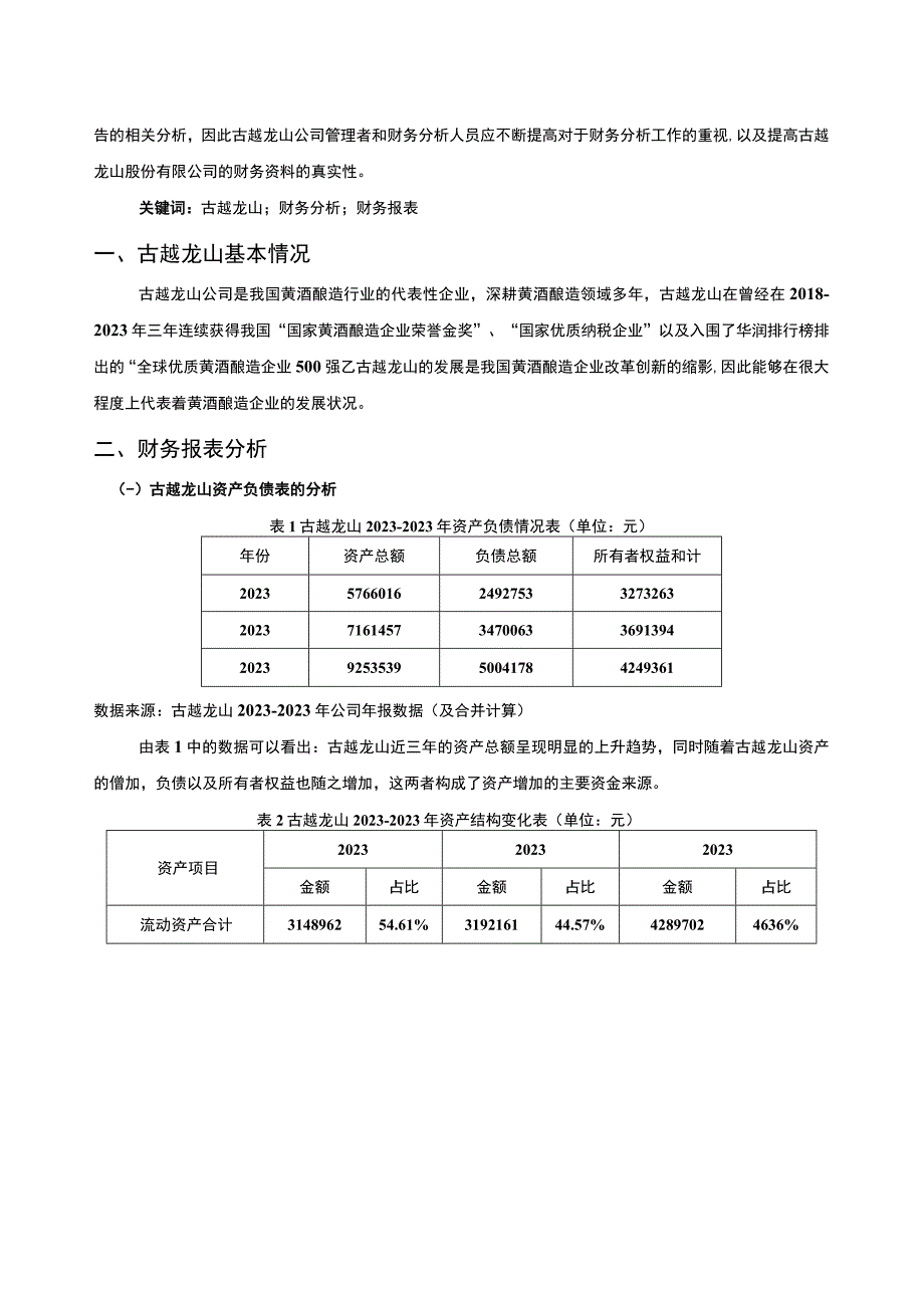 基于近三年数据的上市公司财务分析报告—以古越龙山为例5300字.docx_第2页