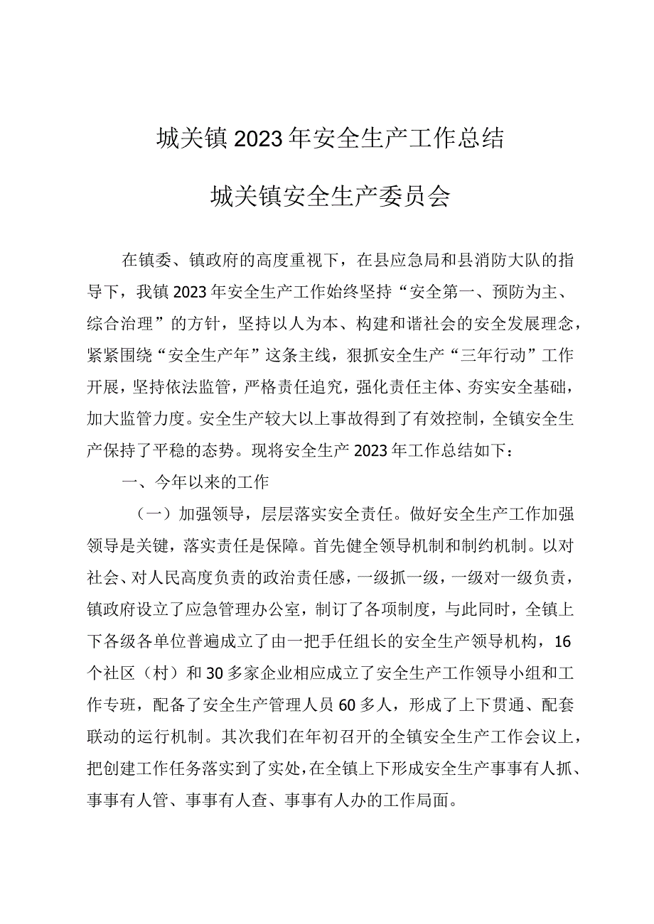 城关镇2023年安全生产工作总结.docx_第1页