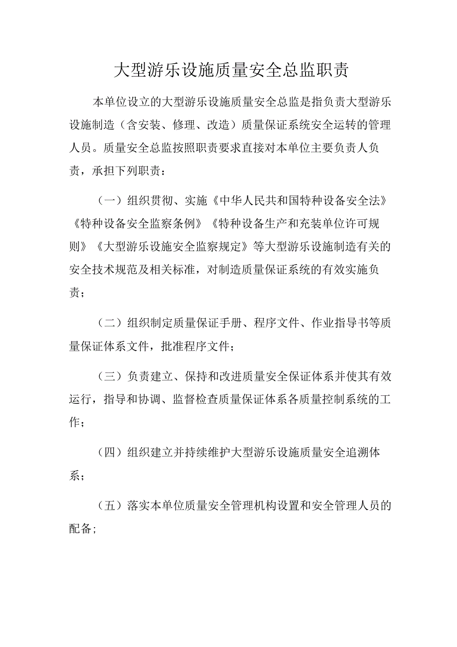 大型游乐设施质量安全总监职责.docx_第1页