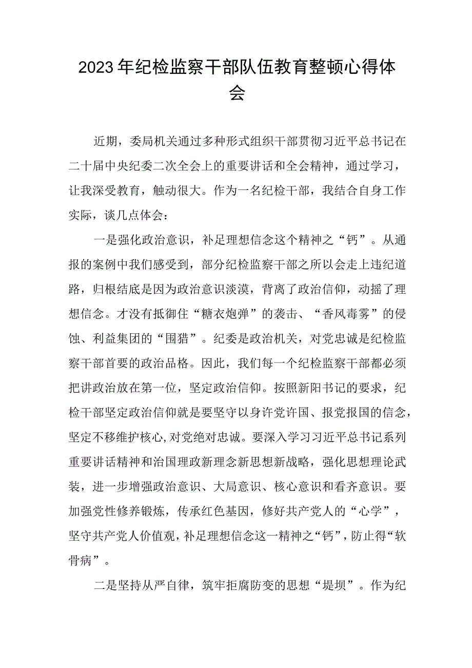 最新范文2023年纪检监察干部队伍教育整顿心得体会14篇.docx_第3页