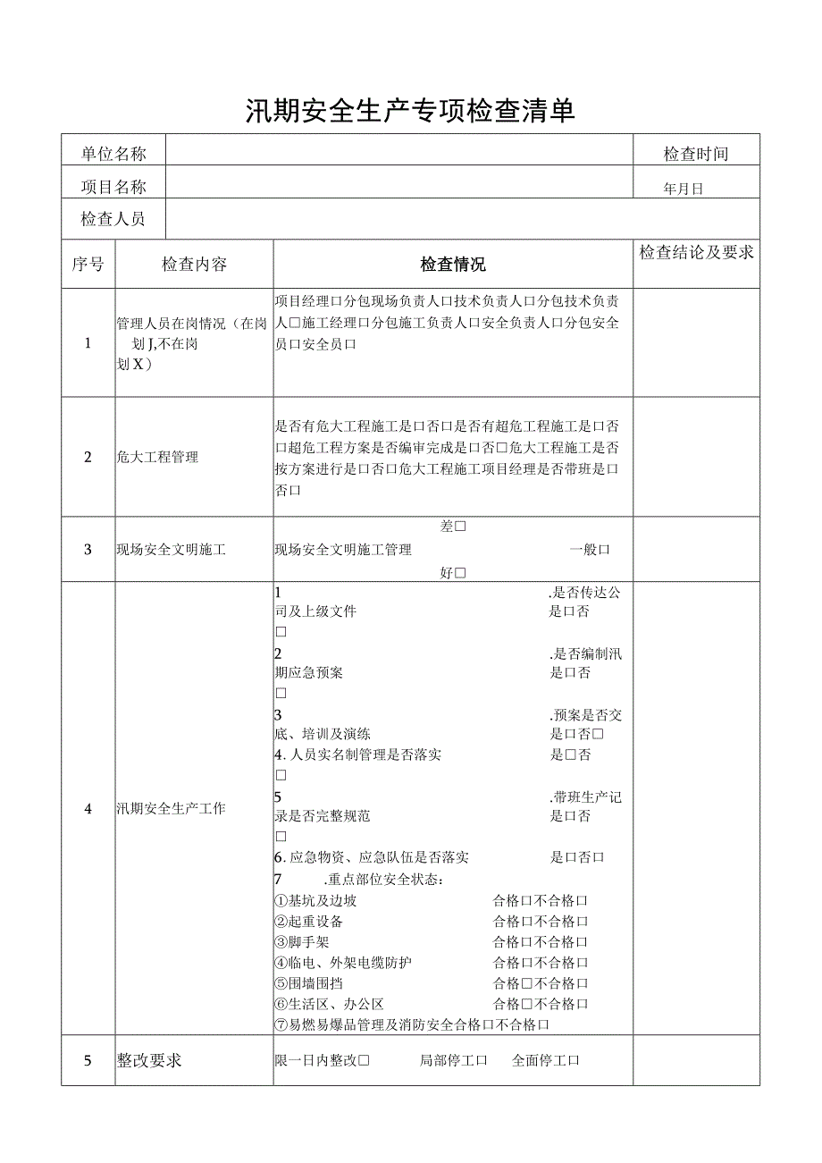 汛期安全生产专项检查清单.docx_第1页