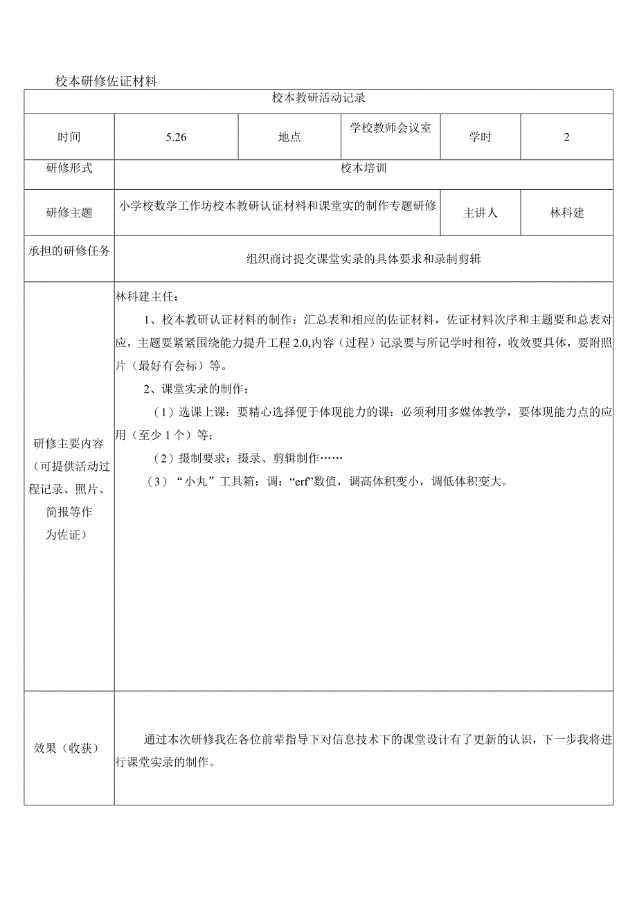 校本教研活动记录表：组织商讨提交课堂实录的具体要求和录制剪辑.docx_第1页