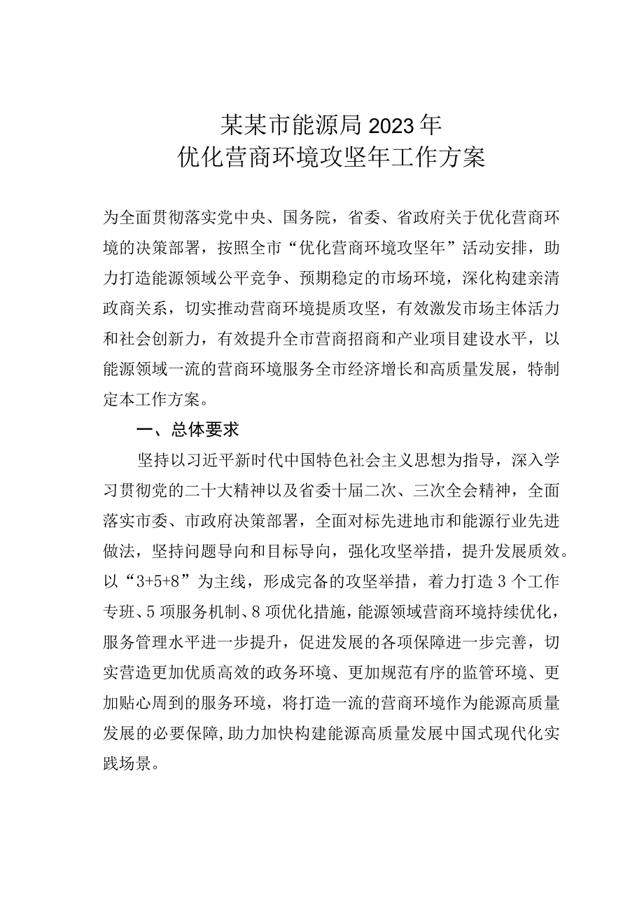 某某市能源局2023年优化营商环境攻坚年工作方案.docx_第1页