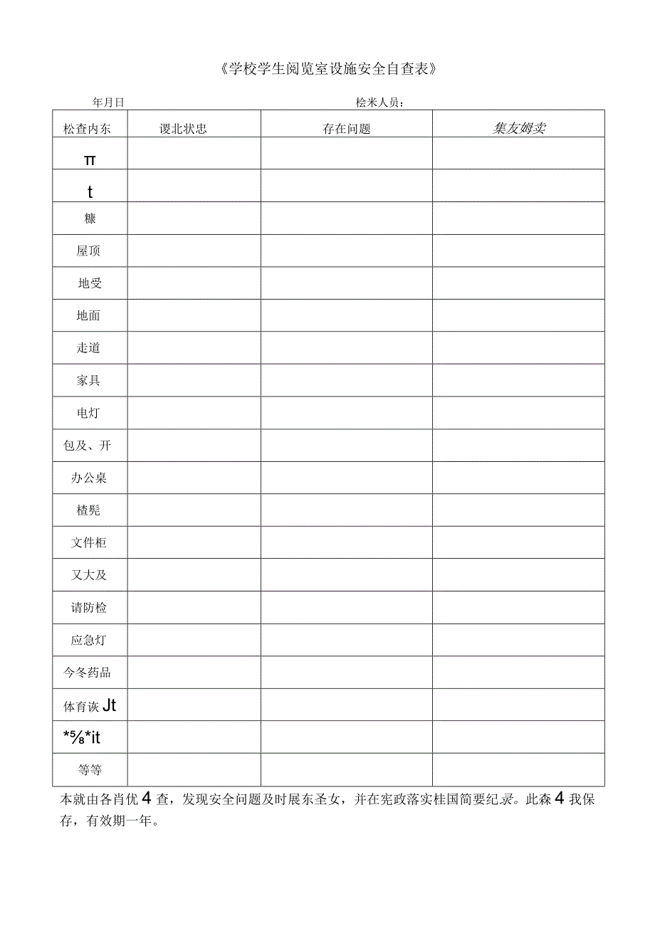 学校学生阅览室设施安全自查表.docx_第1页