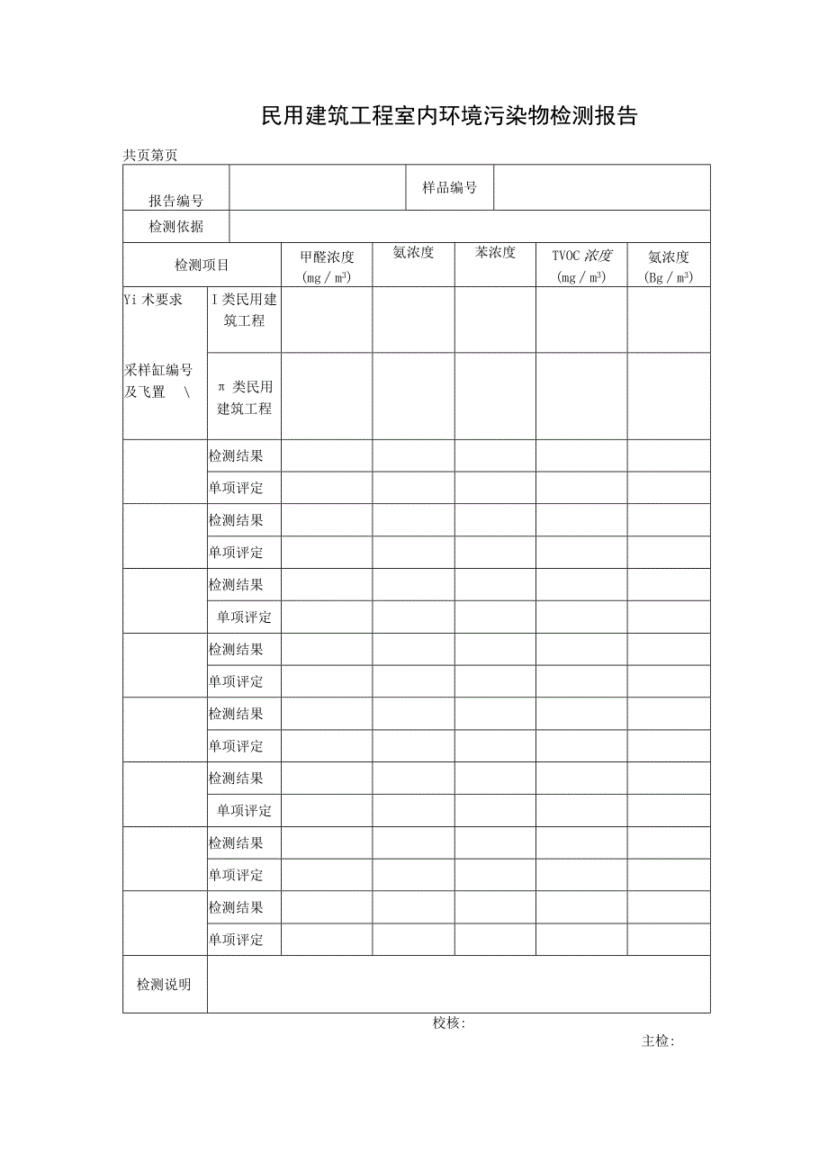 民用建筑室内环境污染物检测报告及原始记录样表.docx_第2页