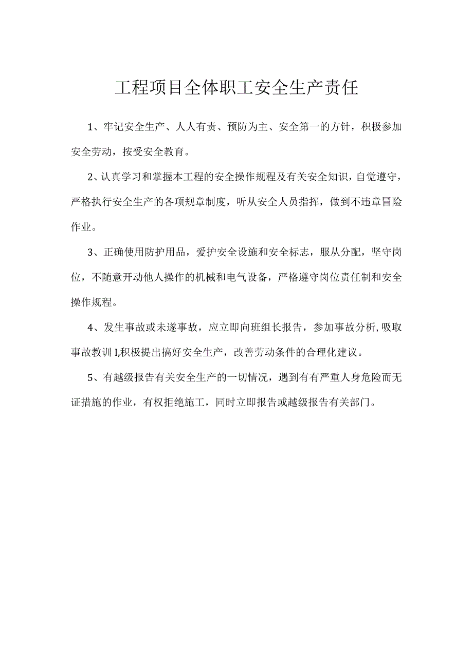 工程项目全体职工安全生产责任模板范本.docx_第1页