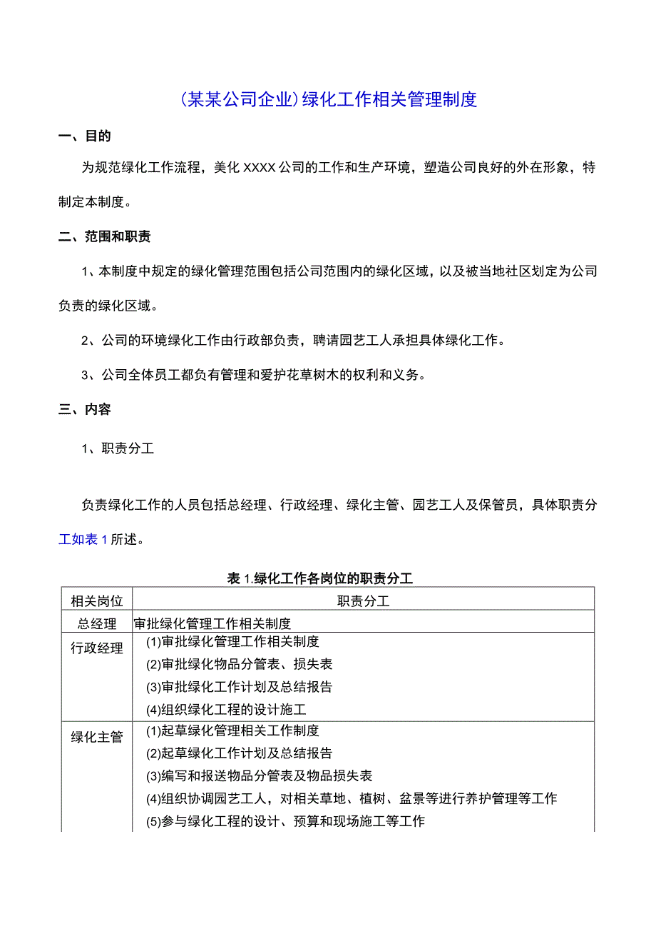 某某公司企业绿化工作相关管理制度.docx_第1页