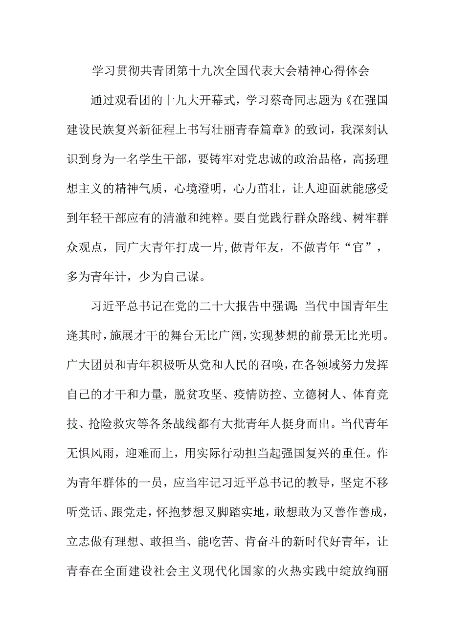 市区医院学习贯彻共青团第十九次全国代表大会精神个人心得体会 5份.docx_第1页