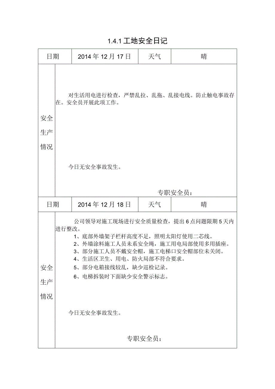 施工资料工地安全日记.docx_第1页