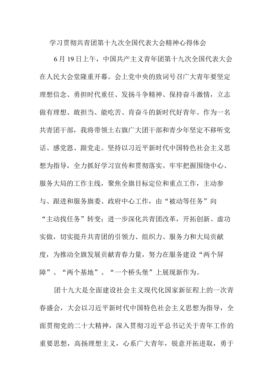 市区医院学习贯彻共青团第十九次全国代表大会精神个人心得体会.docx_第1页