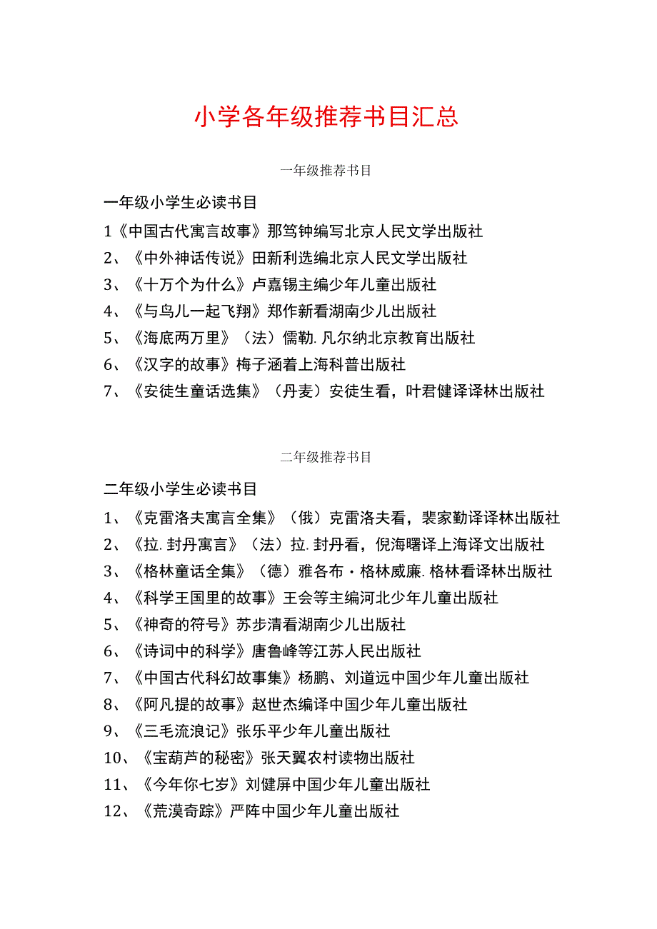 小学各年级推荐书目汇总.docx_第1页