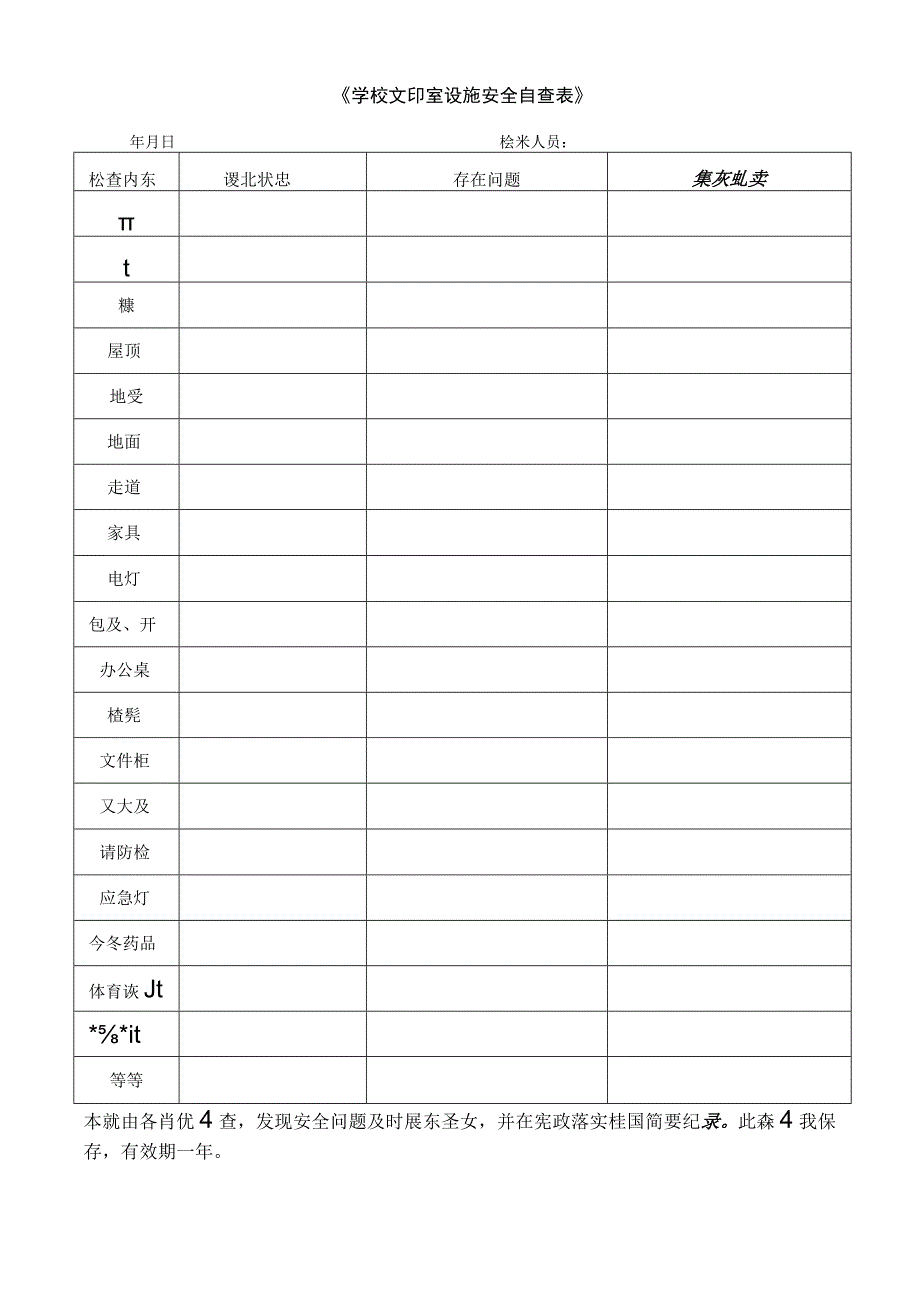 学校文印室设施安全自查表.docx_第1页