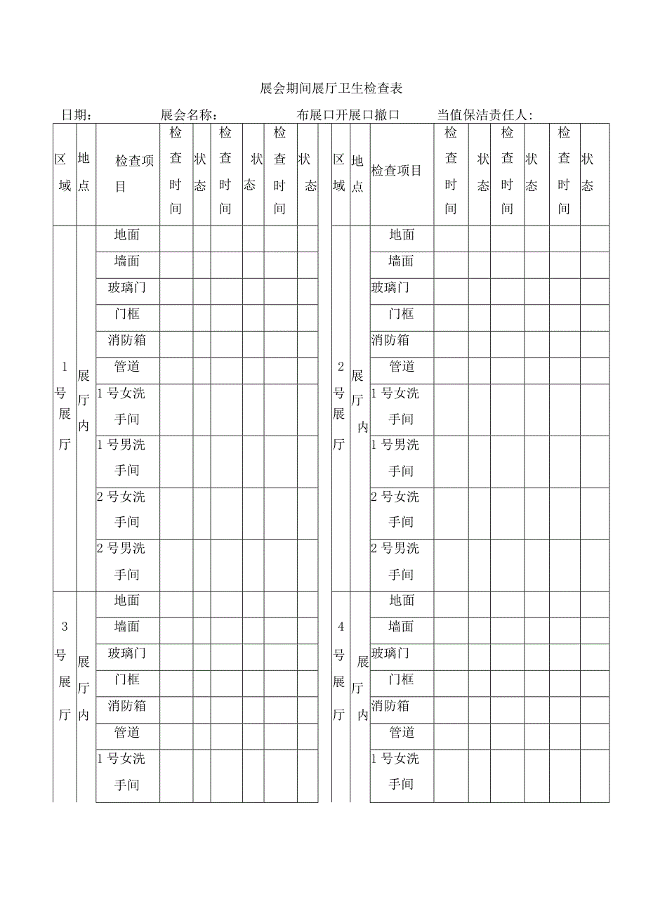 展会期间展厅卫生检查表.docx_第1页