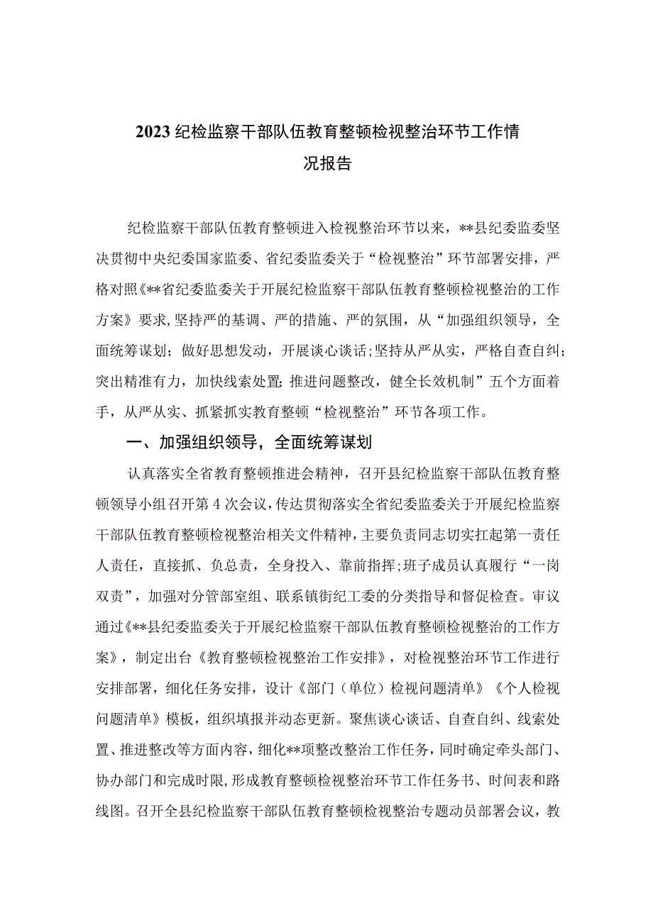 纪检监察干部队伍教育整顿检视整治环节工作情况报告通用精选13篇.docx_第1页