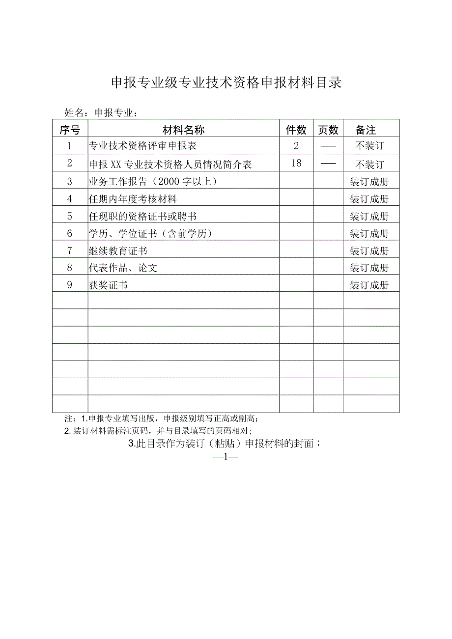 申报专业技术资格材料目录.docx_第1页