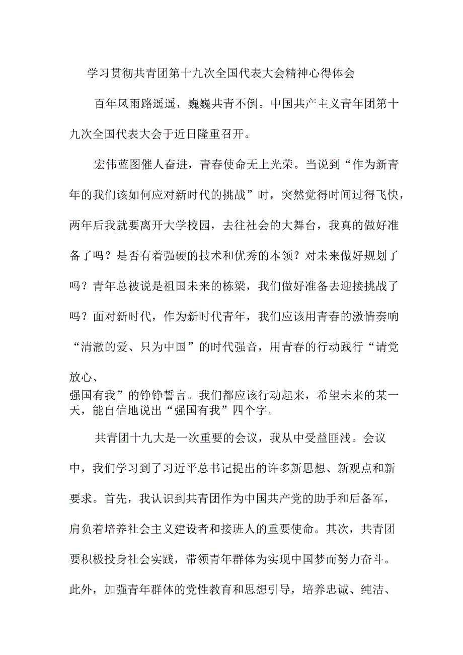 高等大学生学习贯彻共青团第十九次全国代表大会精神心得体会 汇编7份.docx_第3页