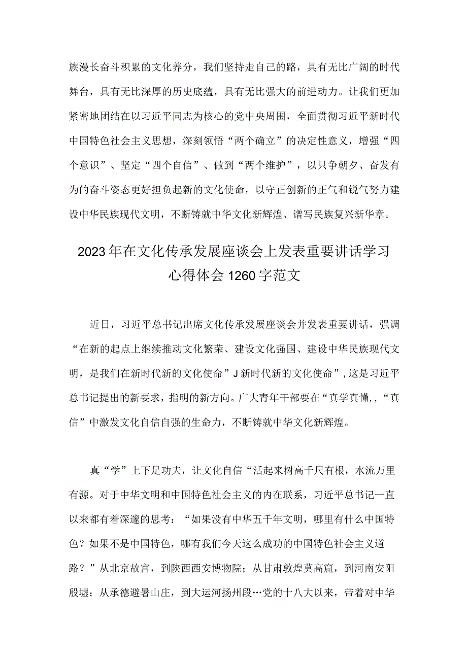 贯彻落实在文化传承发展座谈会上发表重要讲话精神心得体会8篇文2023年.docx_第2页