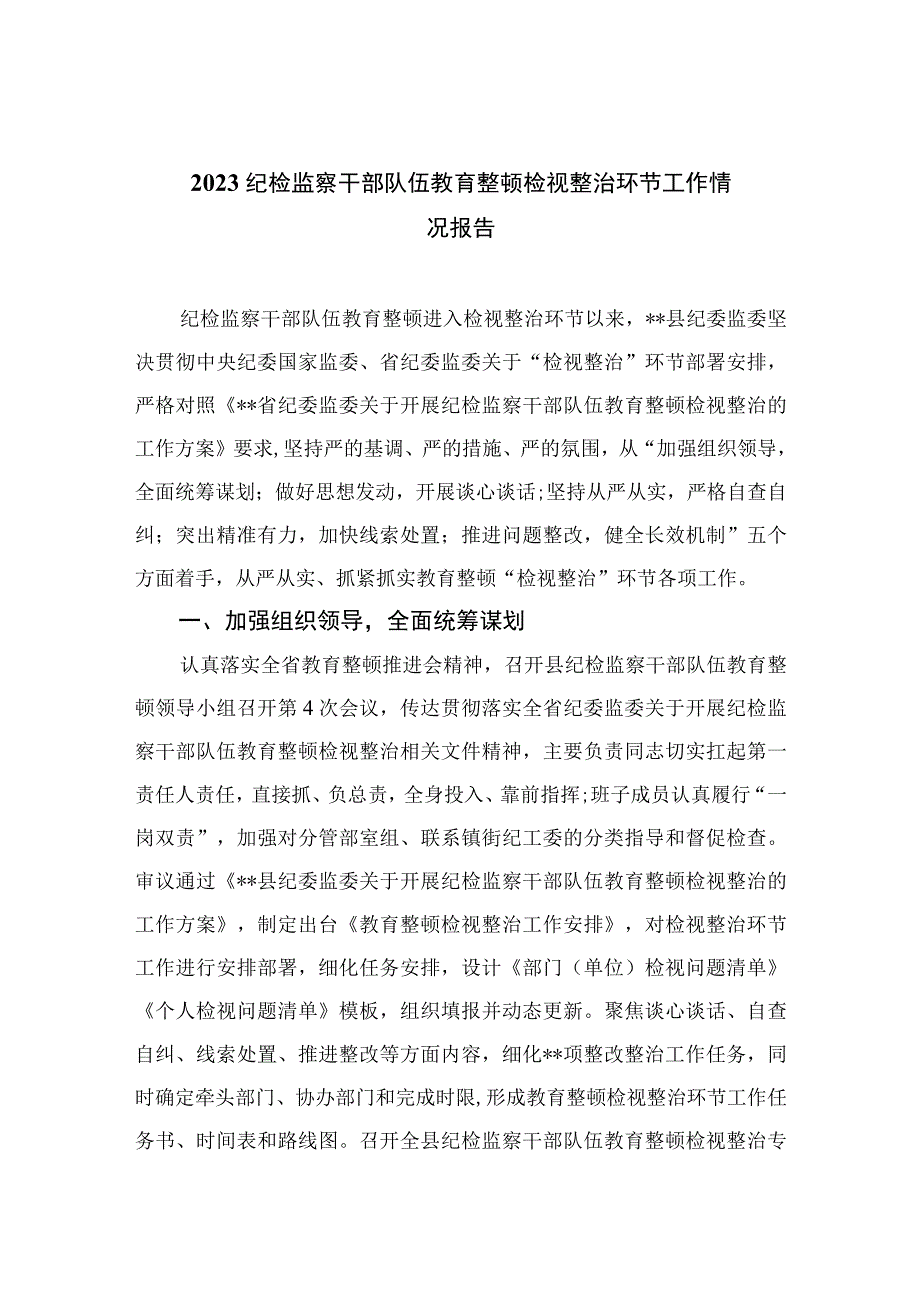 纪检监察干部队伍教育整顿检视整治环节工作情况报告13篇最新精选.docx_第1页