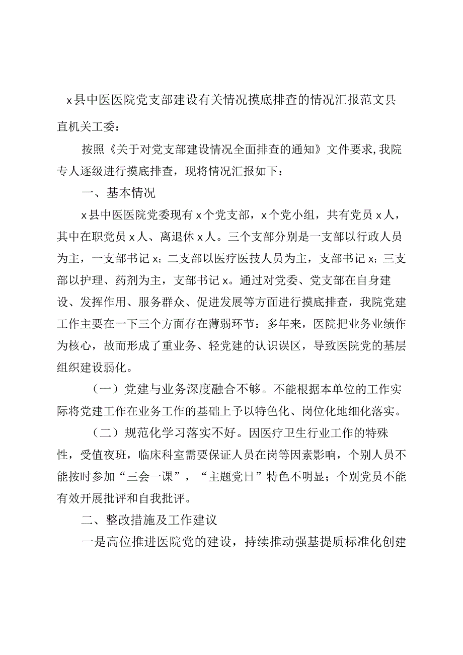 精品文档县中医医院党支部建设摸底排查情况汇报总结报告.docx_第1页