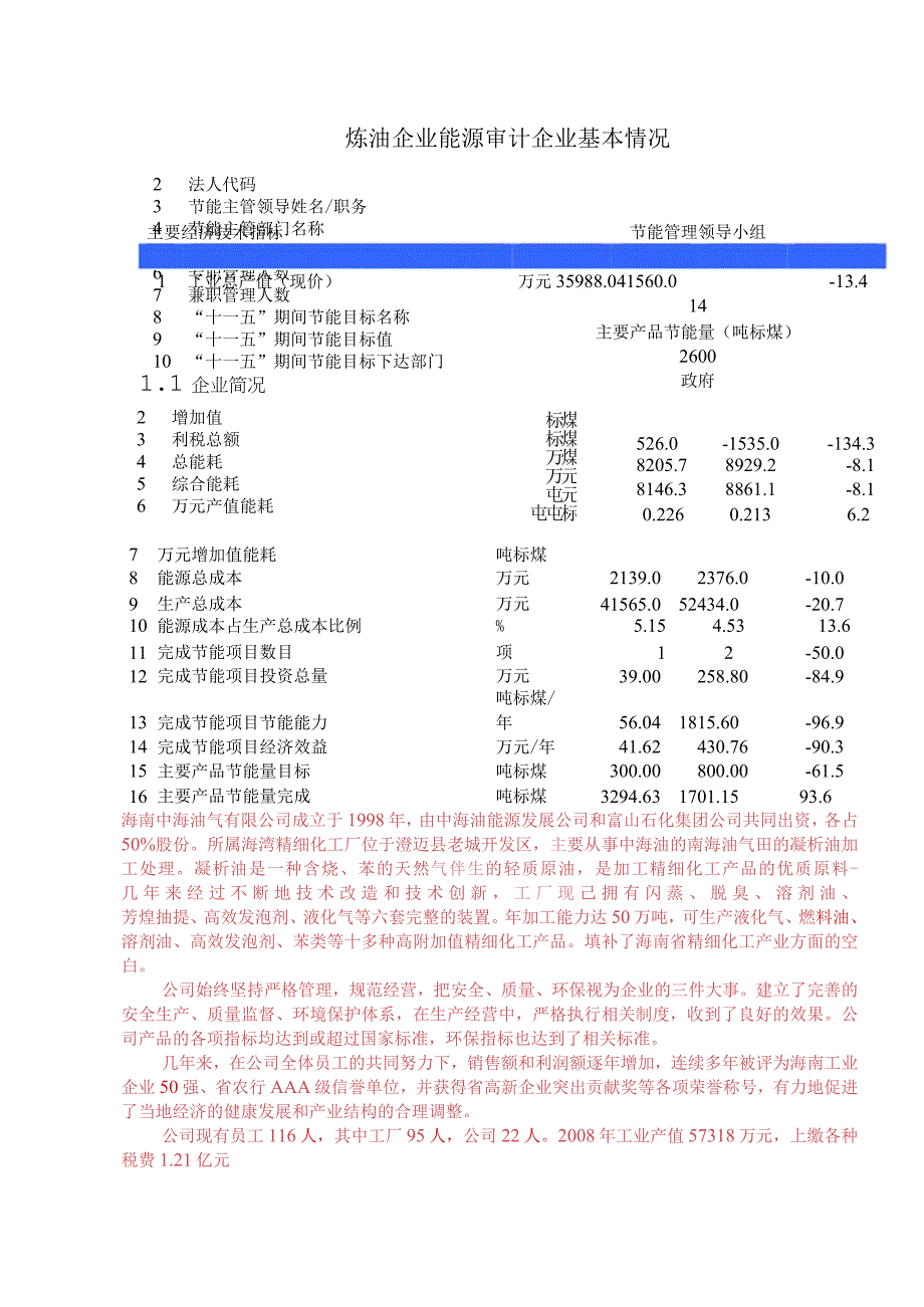 炼油企业能源审计企业基本情况.docx_第1页