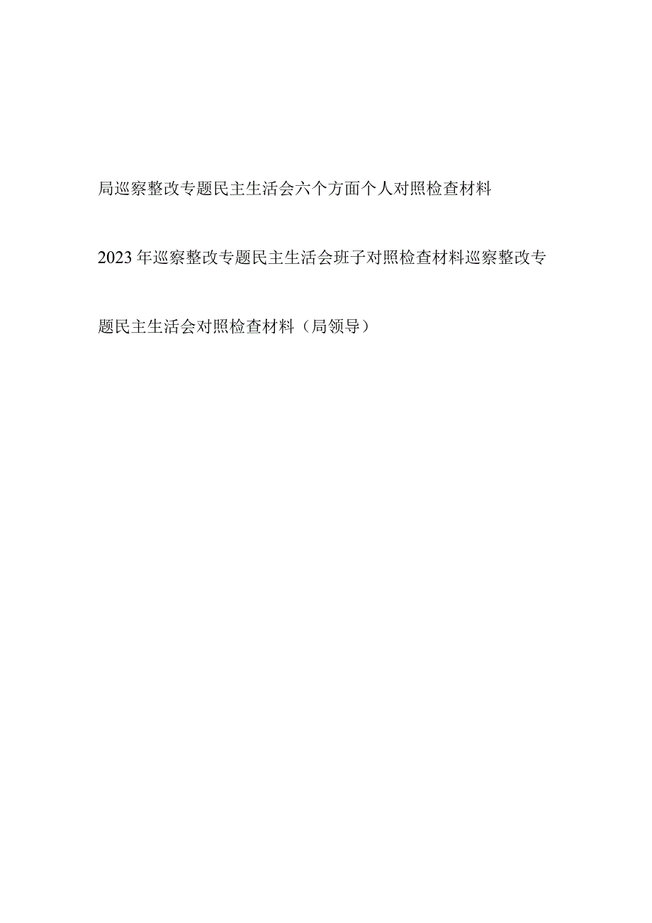 2023局巡察整改专题民主生活会班子及个人对照检视剖析检查材料.docx_第1页