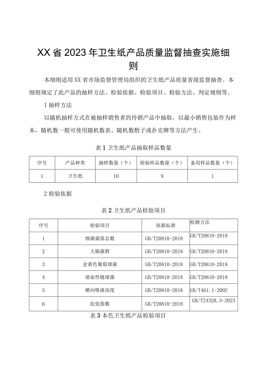 2022年卫生纸产品质量监督抽查实施细则.docx_第1页