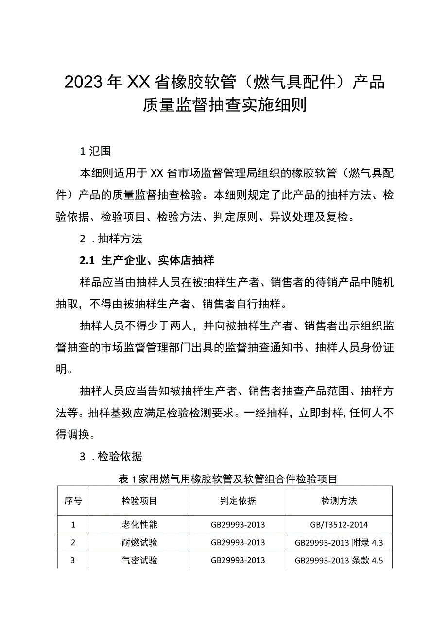 2021年工业品省级监督抽查实施细则（橡胶软管（燃气具配件））.docx_第1页