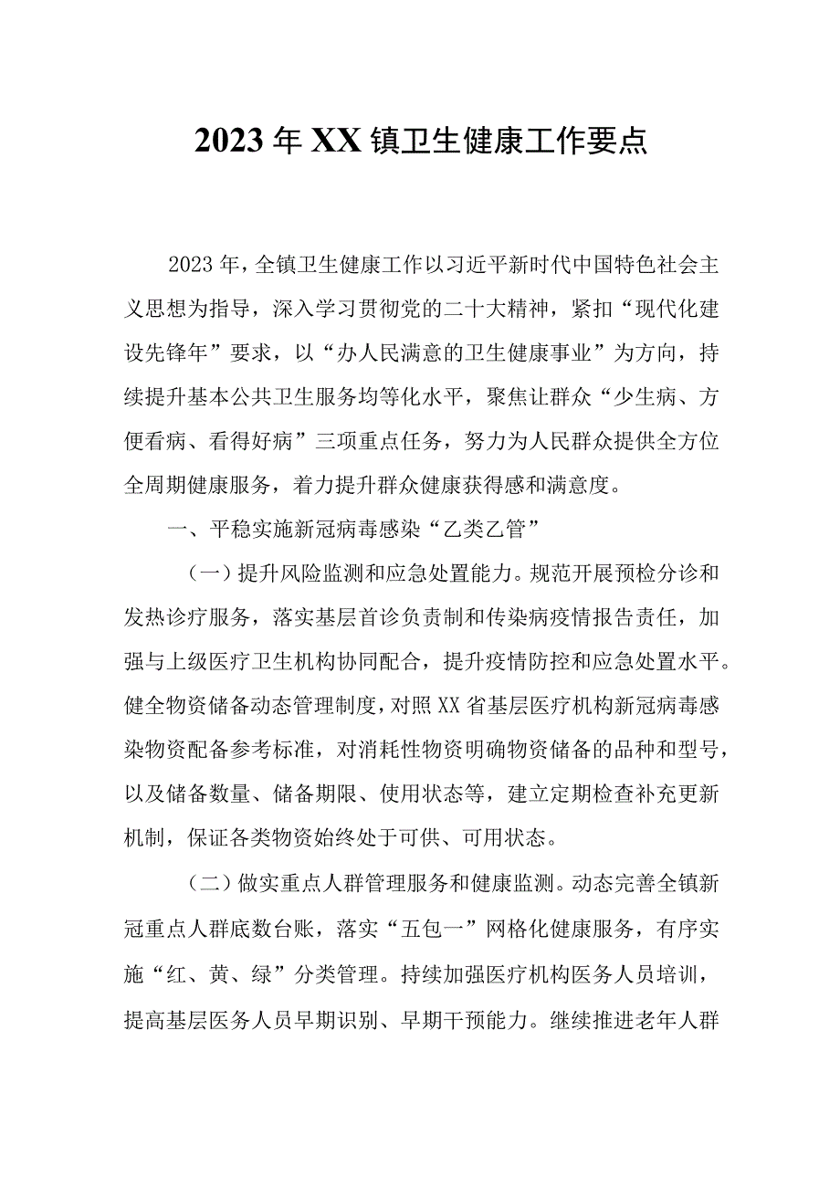 2023年XX镇卫生健康工作要点.docx_第1页