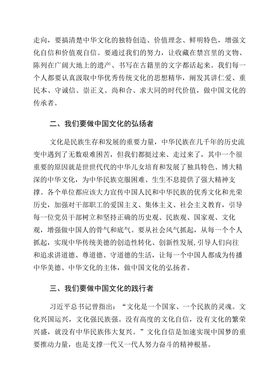 2023年坚定文化自信专题交流发言材料（多篇汇编）.docx_第2页