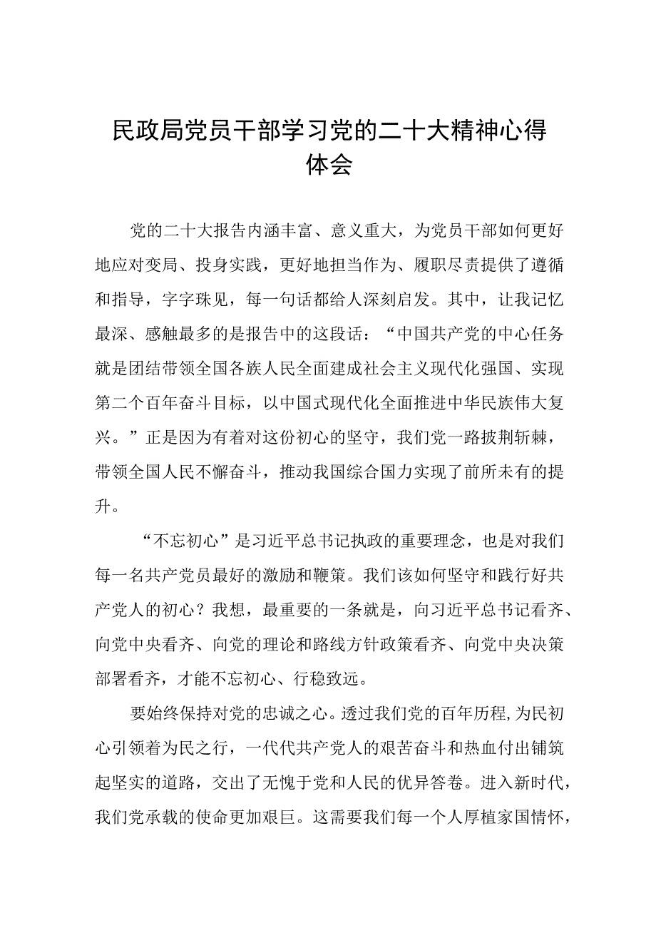 2023年民政局党员干部学习党的二十大精神心得体会十一篇.docx_第1页