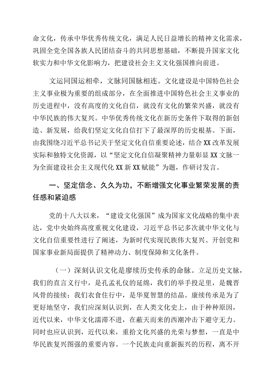 2023年坚定文化自信的发言材料（10篇）.docx_第3页