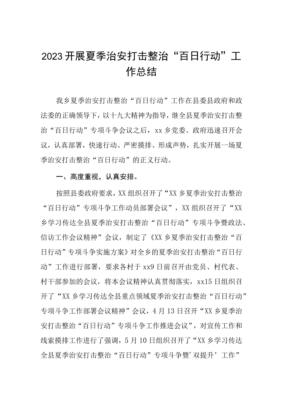 2023年开展夏季治安打击整治百日行动工作总结七篇.docx_第1页