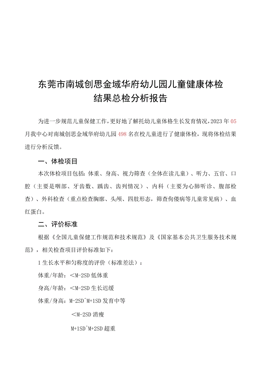 儿童健康体检结果总检分析报告.docx_第1页