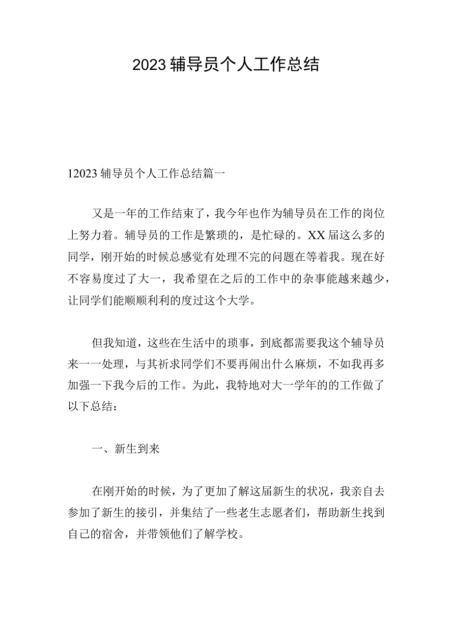 2023辅导员个人工作总结.docx_第1页